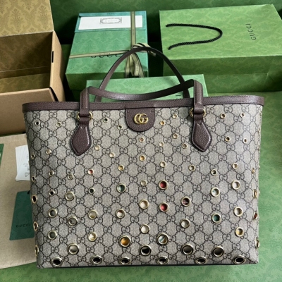 GUCCI古馳 Ophidia 金屬孔眼中號GG托特包 63...