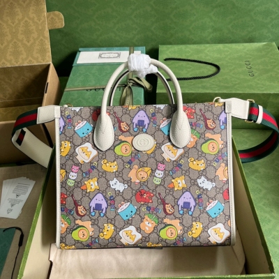 GUCCI古馳 動物印花白色小號托特包 680956