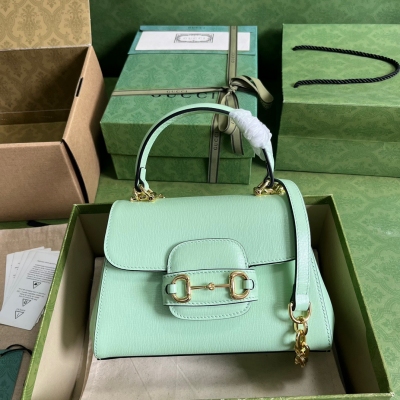 GUCCI古馳 Horsebit 1955 薄荷綠女士迷你手...