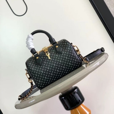 LV路易威登 Speedy 20 迷你花紋黑色牛皮肩背包 M...