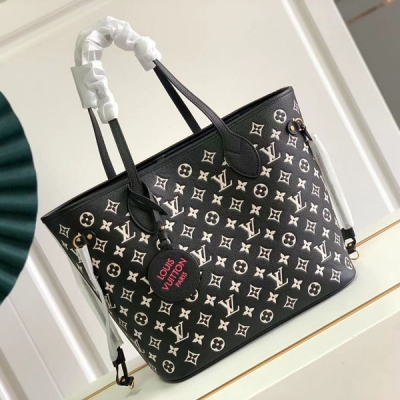 LV路易威登 春季系列 Neverfull 全皮印花刺繡購物...