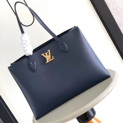 LV路易威登 春夏新品 LOCKME 藍色粒面小牛皮挎包 M...