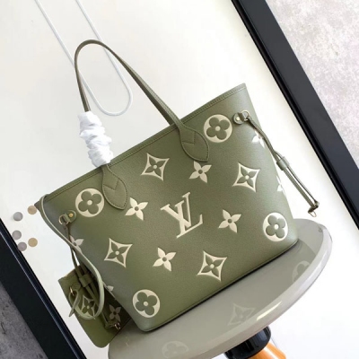 LOUIS VUITTON 綠色全皮壓花 Neverfull...