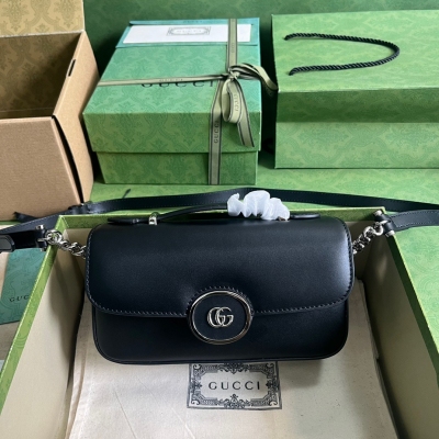 GUCCI古馳 Petite GG系列黑色牛皮迷你肩背包 7...