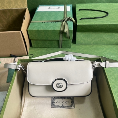 GUCCI古馳 Petite GG系列白色正品皮迷你肩背包 ...