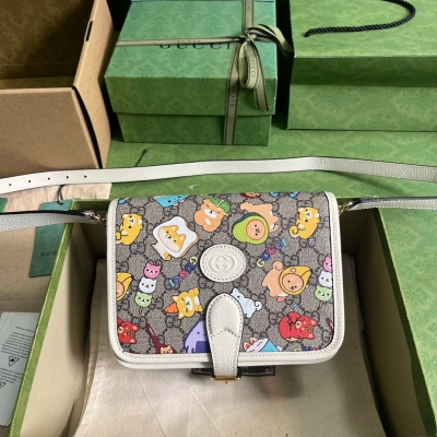 GUCCI古馳 白色皮革動物印花迷你肩背包 671620