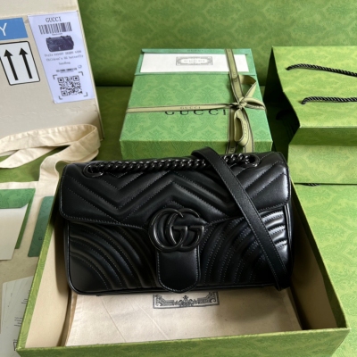 GUCCI古馳 GG Marmont全黑系列女士小號肩背包 ...