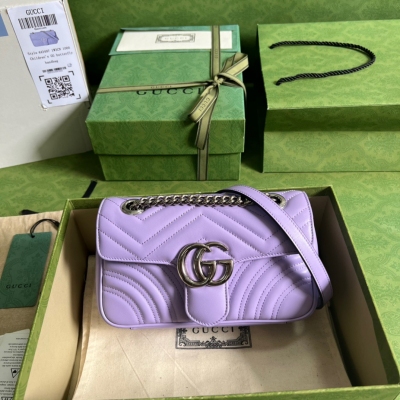 GUCCI古馳 GG Marmont系列淺紫色全皮馬卡龍迷你...