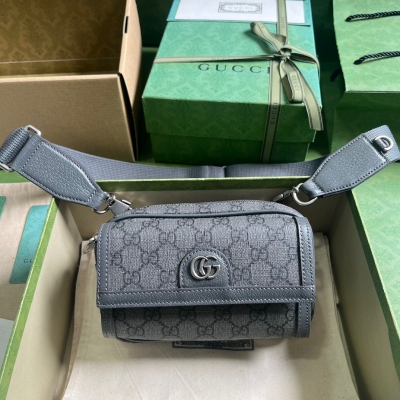 GUCCI古馳 Ophidia系列灰色男士GG迷你手袋 74...