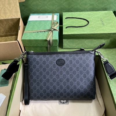 GUCCI古馳 黑色經典互扣式雙G郵差包 726833