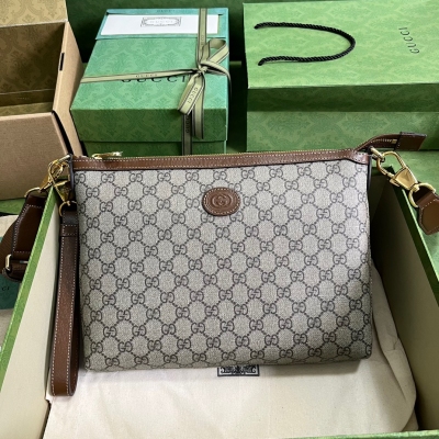 GUCCI古馳 棕色男士互扣式雙G郵差包 726833