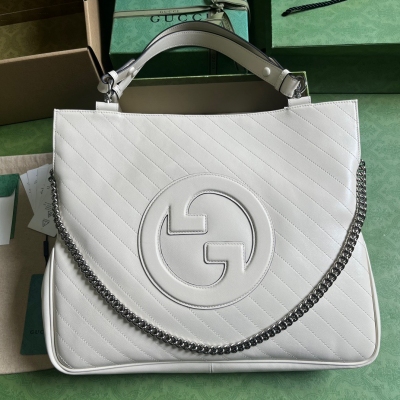 GUCCI古馳 Blondie系列 白色全皮中號托特包 75...