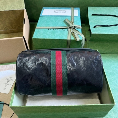GUCCI古馳 黑色水晶帆布飾織帶洗漱包 759689