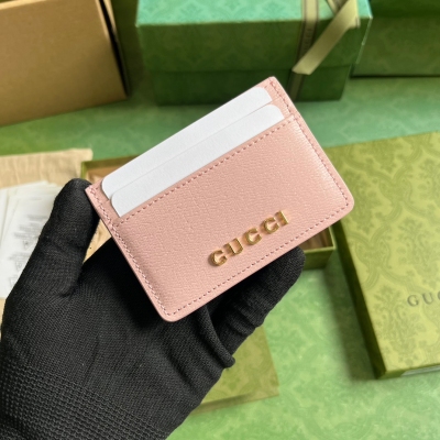 GUCCI古馳 飾手寫體Gucci標識淺粉色卡片夾 7734...