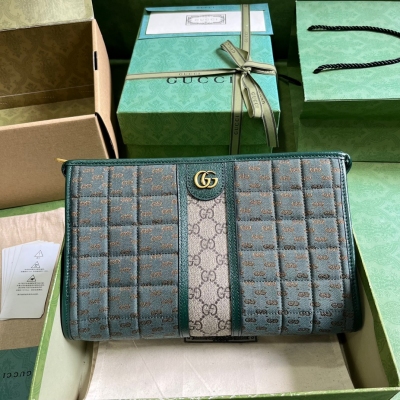 GUCCI古馳 綠色帆布迷你GG手拿包 751912