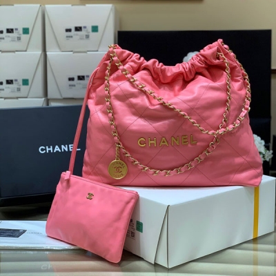 CHANEL香奈兒 22 bag 原廠皮新粉色小號實拍垃圾袋...