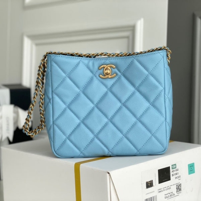 CHANEL香奈兒 2022P春夏 字母鏈條藍色小牛皮hob...