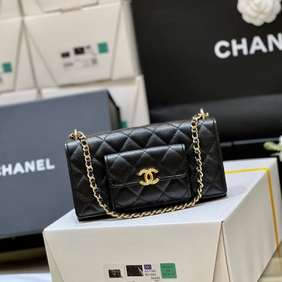CHANEL香奈兒 2022A 隱藏款WOC魚子醬黑色斜揹包...