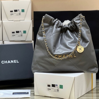 CHANEL香奈兒 高級灰22 bag 原廠小牛皮小號垃圾袋...
