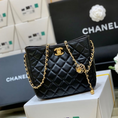 CHANEL香奈兒 原廠小羊皮金球hobo嬉皮包 AS325...