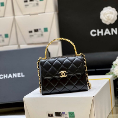 CHANEL香奈兒 黑色小羊皮Kelly琺瑯手柄包 AP29...