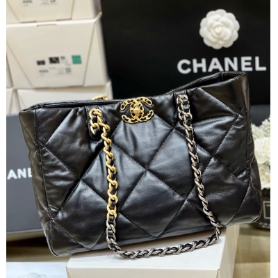 CHANEL香奈兒 19 bag 原廠山羊皮Tote橫款購物...