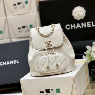CHANEL香奈兒 白色荔枝牛皮經典雙肩小背包 AS3530