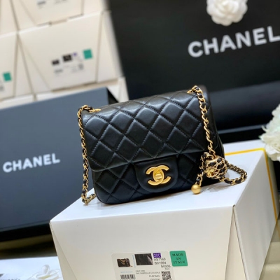 CHANEL香奈兒 純原廠黑色羊皮核桃金球17cm方胖子包 ...