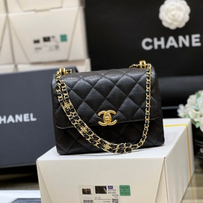 CHANEL香奈兒 單蓋設計黑色荔枝牛皮方胖子 AS3580