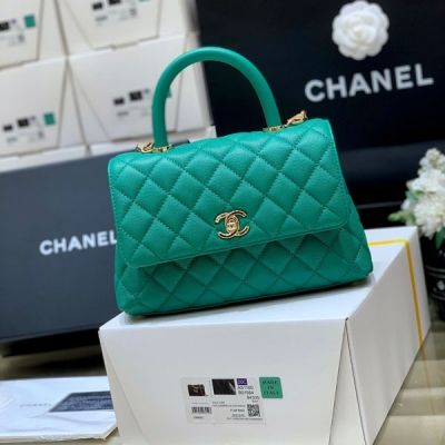 CHANEL香奈兒 新版本coco handle 草綠色荔枝...