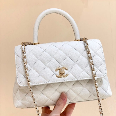 CHANEL香奈兒 新版本coco handle 白色荔枝皮...