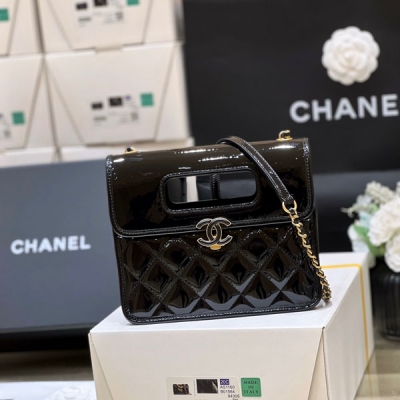 CHANEL香奈兒 2023S 黑色漆皮信封包 AS4025