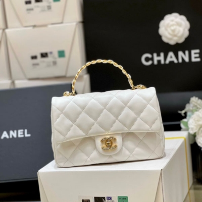 CHANEL香奈兒 實物驚豔 CF手柄大mini 白色正品油...