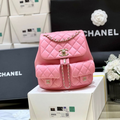 CHANEL香奈兒 超火爆青蛙雙背包 大號粉色平紋小牛皮 A...