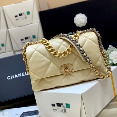 CHANEL香奈兒 真品一致 19 bag 原廠小雞黃中號山...