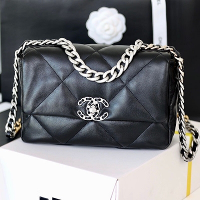 CHANEL香奈兒 至尊版本 19 bag 原廠黑銀山羊皮小...