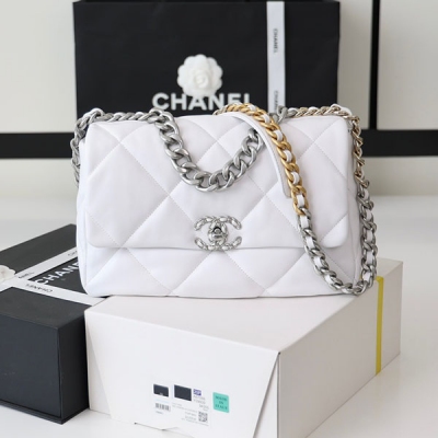 CHANEL香奈兒 純原廠中號19 bag 經典白銀山羊皮斜...