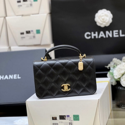 CHANEL香奈兒 2023 隱藏款黑色荔枝皮風琴包 AS4...