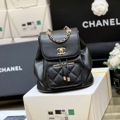 CHANEL香奈兒 黑色荔枝牛皮經典雙肩小背包 AS3530