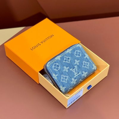 LOUIS VUITTON 藍色牛仔單拉鍊零錢包 M8295...