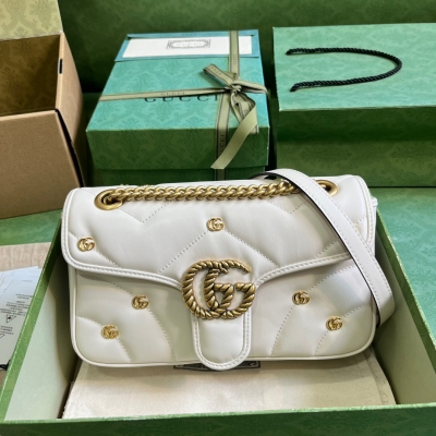 GUCCI古馳 GG Marmont系列 雙G鉚釘中號肩背包...