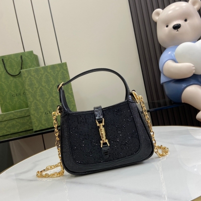 GUCCI古馳 Jackie 1961系列 蜥蜴紋小鑽迷你手...