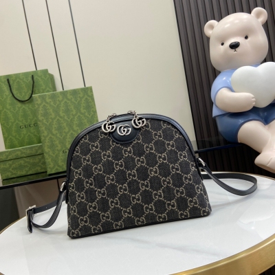 GUCCI古馳 Ophidia系列 黑色牛仔布GG小號肩背包...