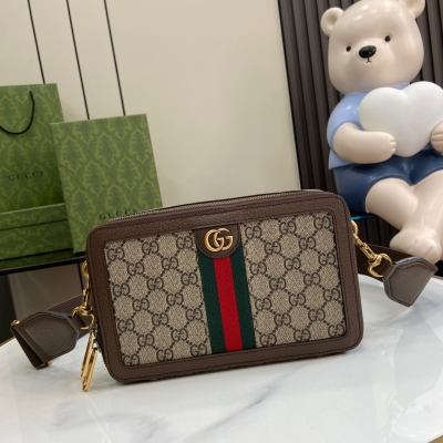GUCCI古馳 GG Supreme 經典織帶迷你肩背包 7...