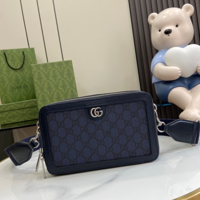 GUCCI古馳 GG Supreme藍色pvc迷你肩背包 7...