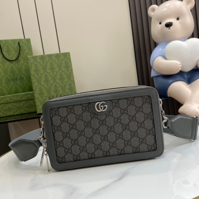 GUCCI古馳 GG Supreme灰色男士迷你肩背包 77...