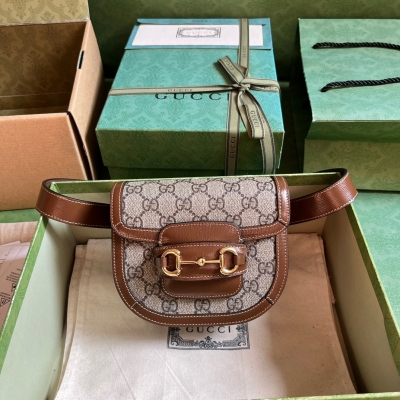GUCCI古馳 Horsebit 1955系列 棕色pvc半...