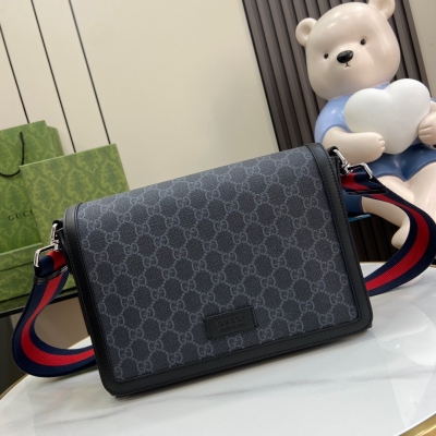 GUCCI古馳 寬肩帶帆布GG男士斜挎包 771167