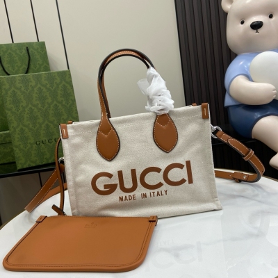 GUCCI古馳 GG 棕色印花帆布迷你托特包 772144