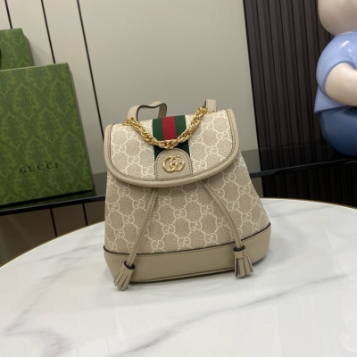 GUCCI古馳 新品 Ophidia 紅綠織帶燕麥色迷你背包...